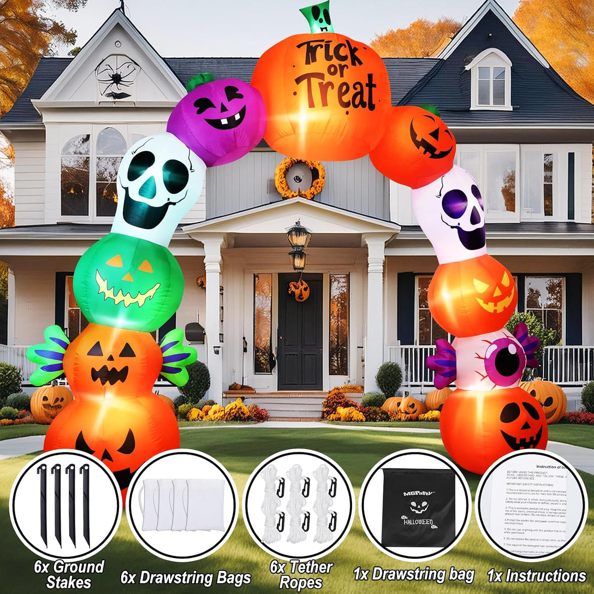 10FT Halloween Inflatable Archway, Pumpkin Skeleton Yard Outdoor Decor