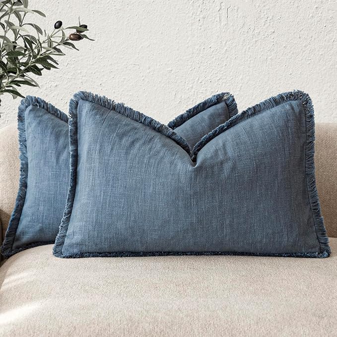 Foindtower Set of 2 Decorative Linen Fringe Lumbar Throw Pillow Covers by Foindtower