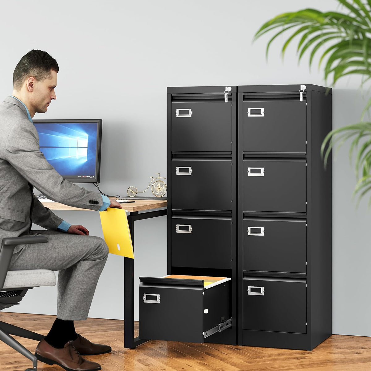 sisesol 4 drawer file cabinet with lock and shown in use