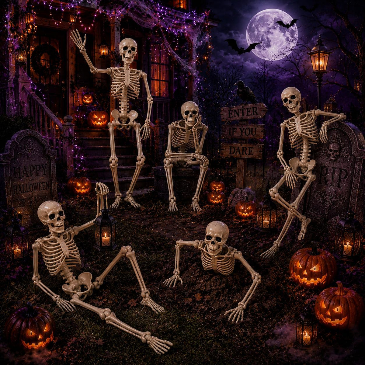 5.4 ft Posable Halloween Skeleton Decorations,Human Bones for Halloween Party...