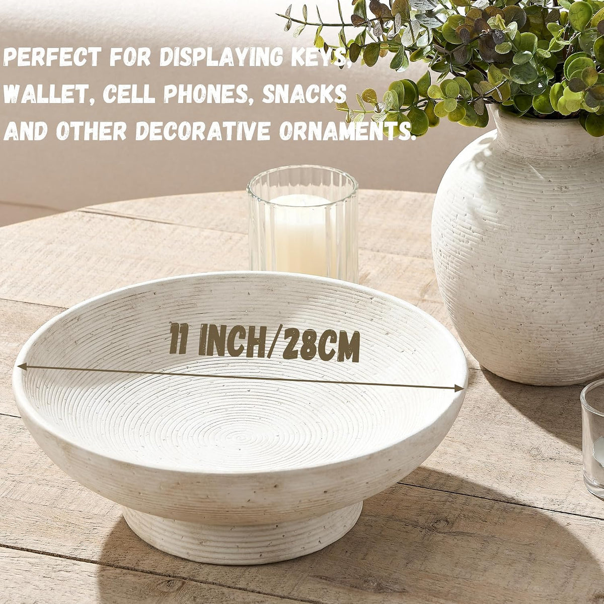 Ceramic Decorative Table Bowl Trays Home Room Decor Farmhouse (11" Rustic)