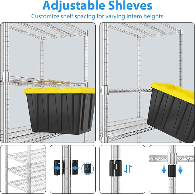 Homdox 5 Tier Storage Racks and Shelving, 3000LBS Commercial Adjustable Wire - Image 7