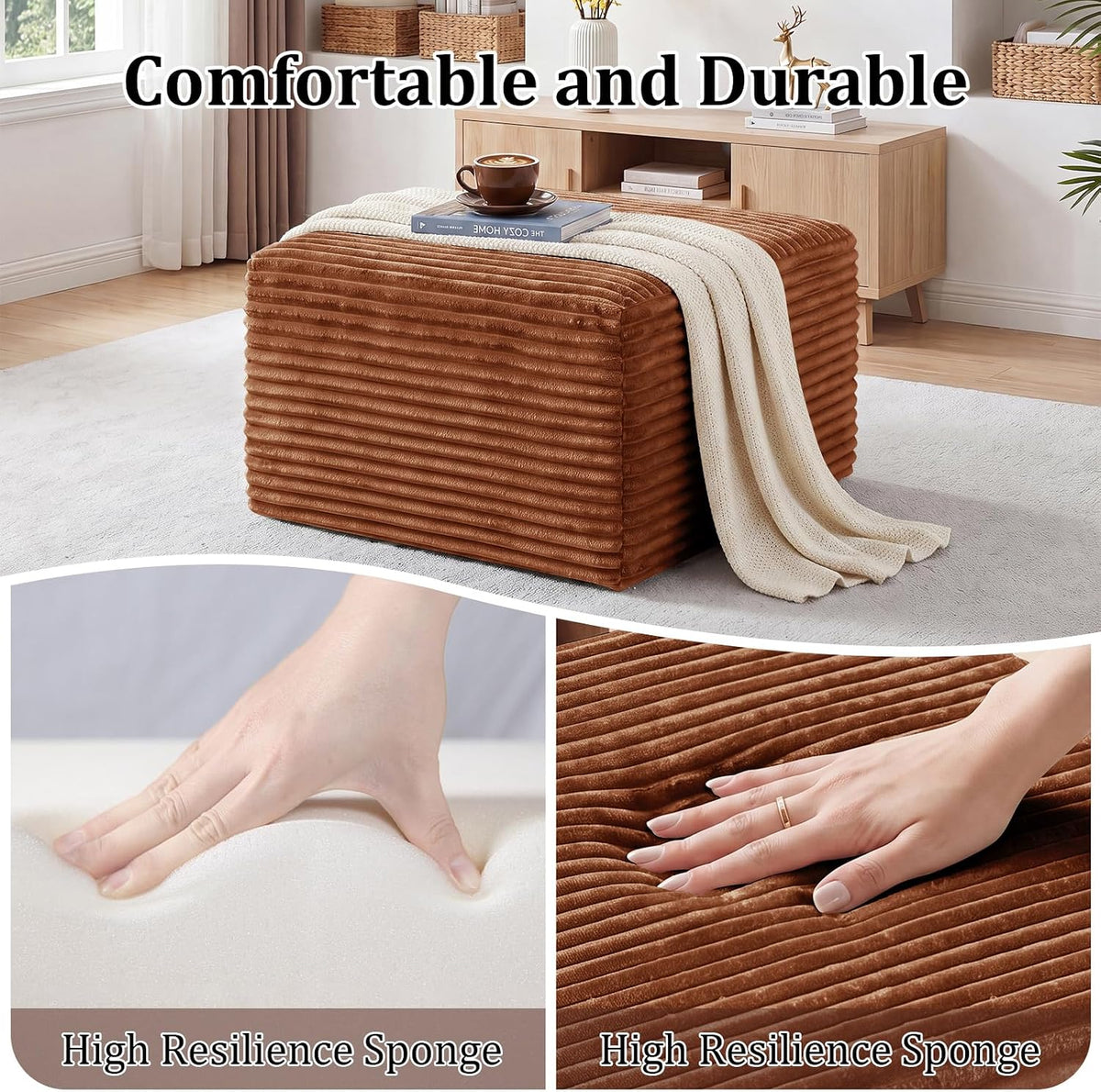 Boneless Ottoman Cloud Foot Rest, Modular Sectional Couch Foot Stool Brown