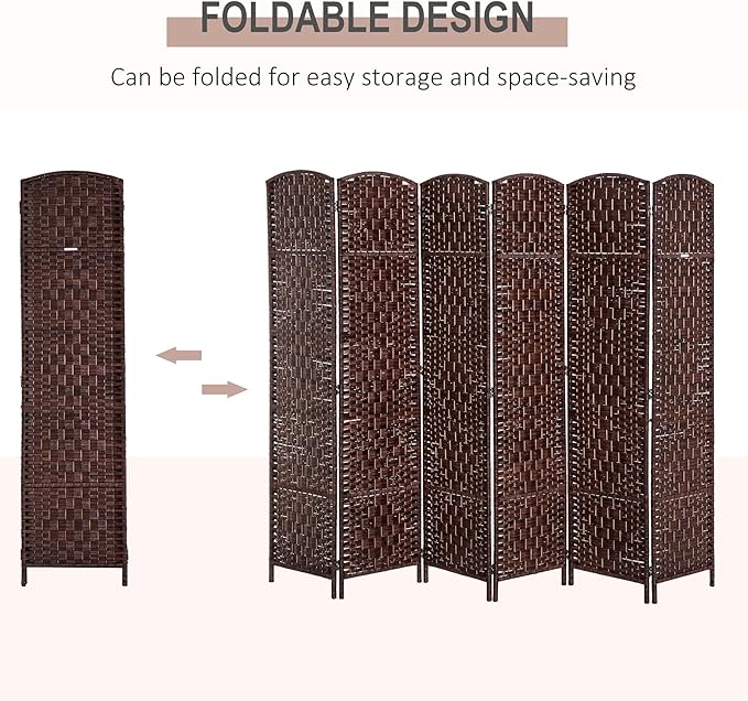HOMCOM Room Divider, 6 Panel Folding Privacy Screen, 6FT Tall Portable Wicker - Image 3