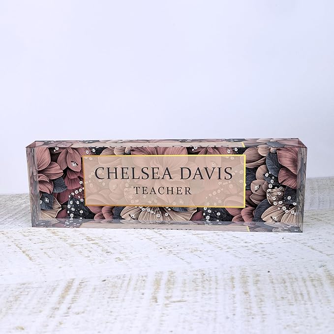 Floral Acrylic Name Block for Desk, Womens Personalized Desk Name Plate - Image 2