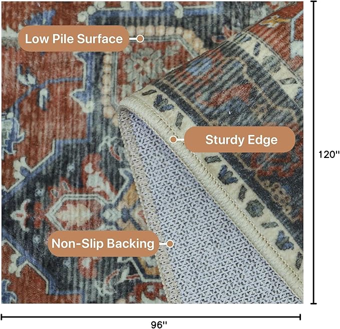GENIMO 8x10 Area Rugs for Living Room, Machine Washable Non Slip Vintage Rugs - Image 2