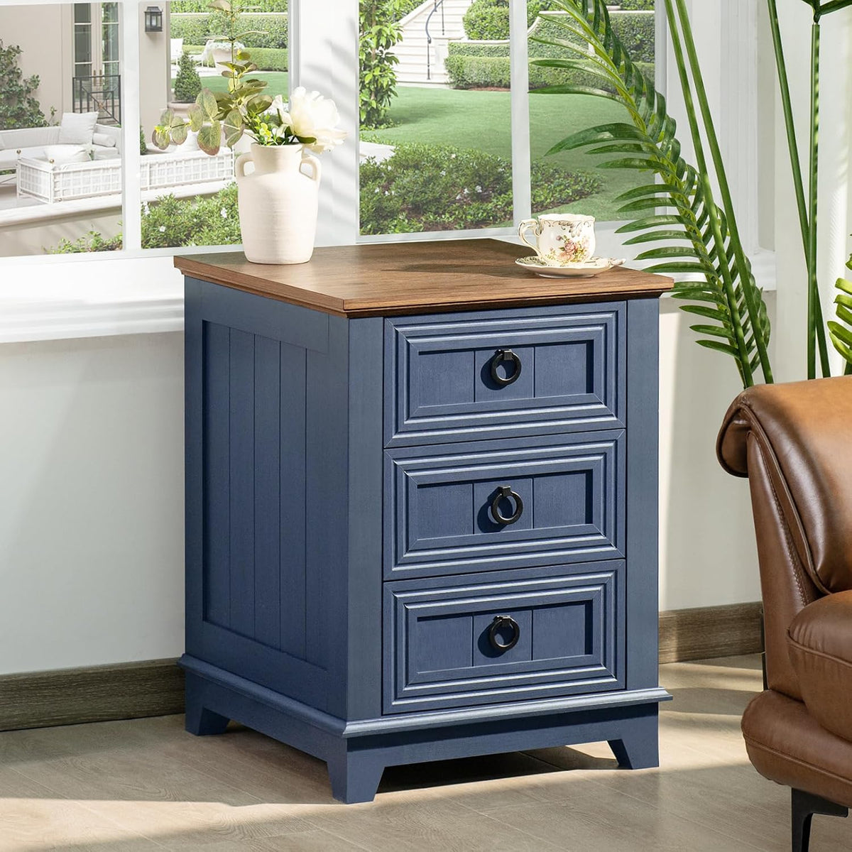 Joaxswe Farmhouse Nightstand, 18'' End Table with 3 Drawer Metal Handle