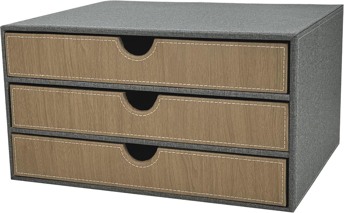 3-Drawer Leather Desk Organizer with A4 File Holder-Stackable Modular Storage...