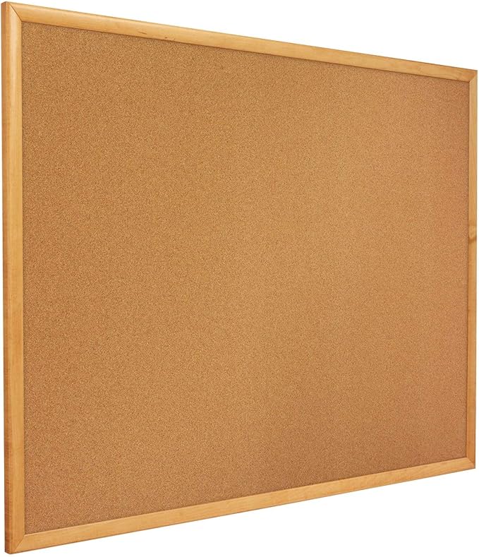 Quartet Cork Board, Bulletin Board, Oak Finish Frame by Quartet