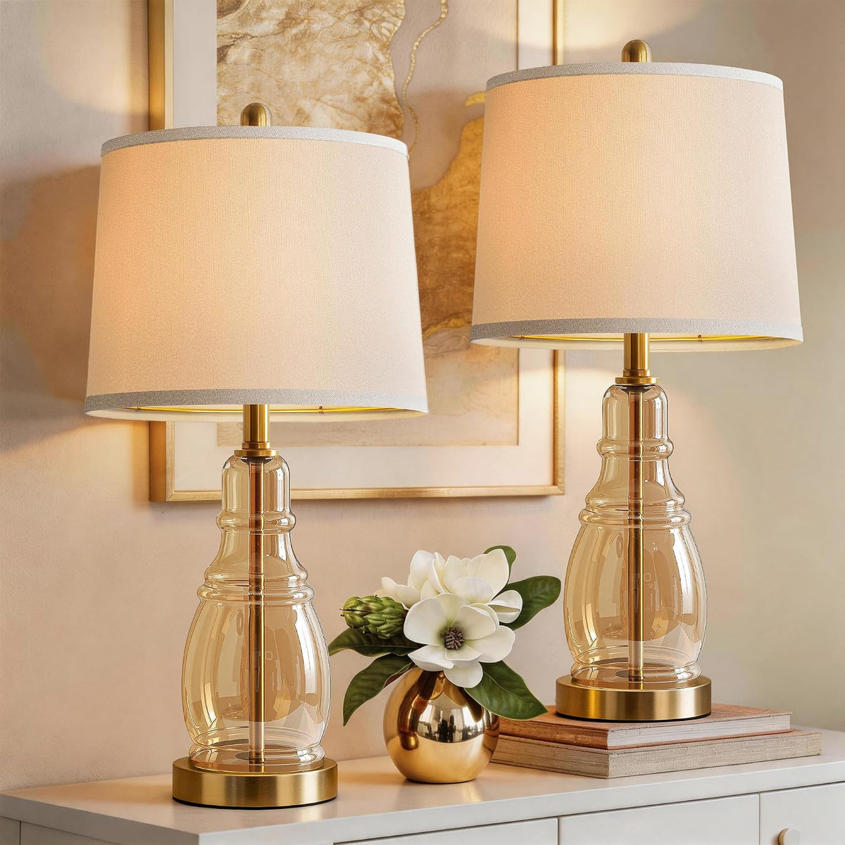 ROTTOGOON Glass Table Lamp Set of 2, Modern Table Lamps for Living Room Bedro...