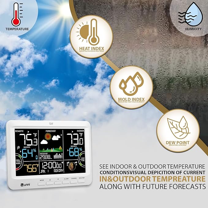 Weather Station Indoor Outdoor Thermometer Wireless, Home Atomic Clock - Image 4