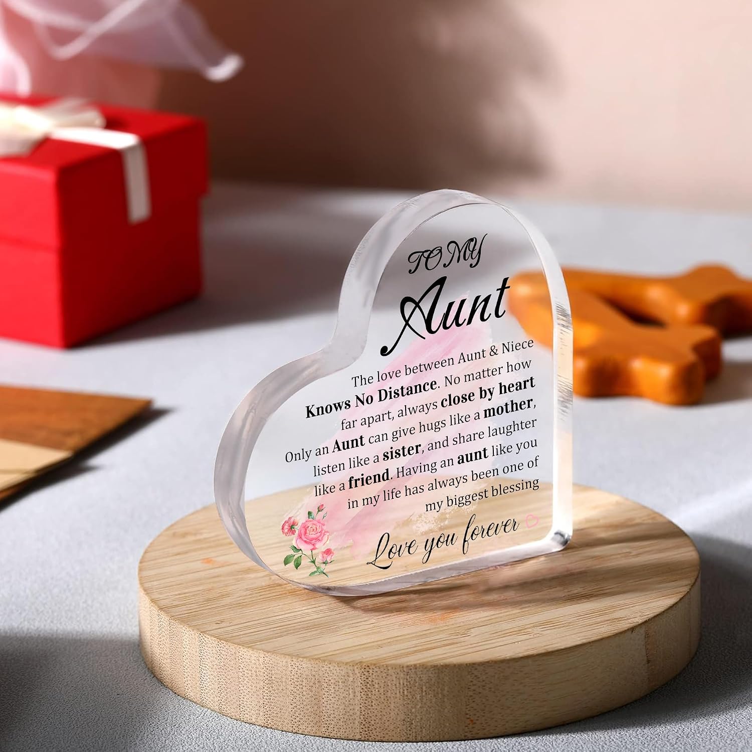 Aunt Gifts, Auntie Gift Ideas Heart Shaped Desk Sign Aunt Birthday Gifts From Niece Heart Acrylic Paperweight Birthday Gift 4×4 Inches