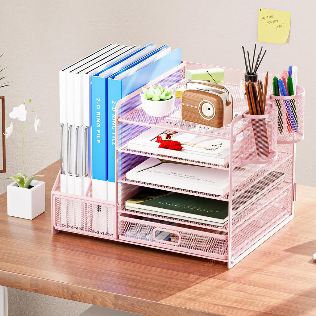 marbrasse desk organizer with file holder, 5-tier paper, close-up detail