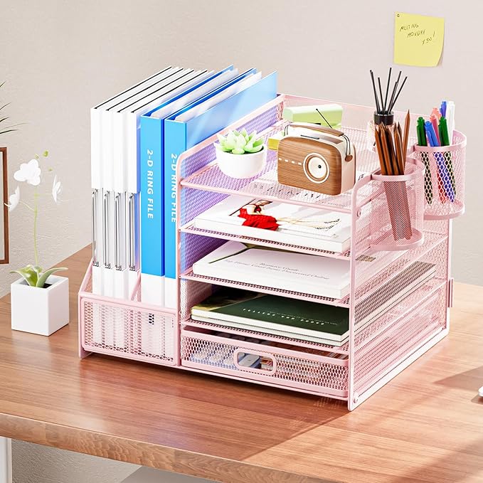 Marbrasse Desk Organizer with File Holder, 5-Tier Paper Letter Tray Organizer - Image 3
