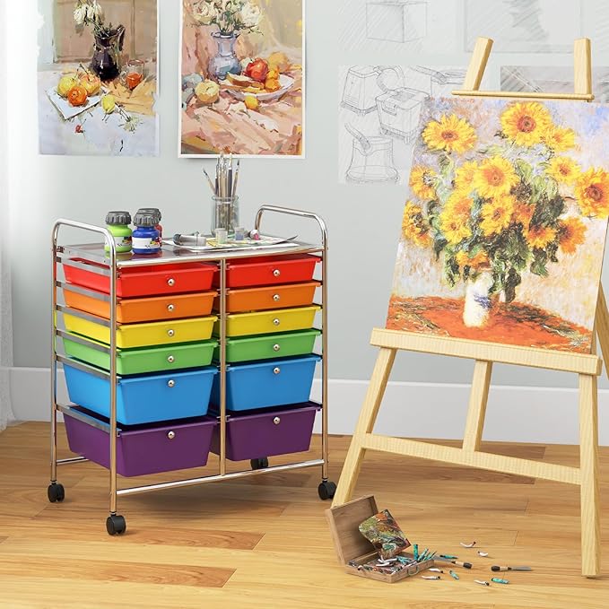 LDAILY 12 Drawer Rolling Storage Cart, Craft Cart Organizer on Wheels w/Metal - Image 2