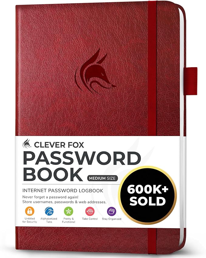 Clever Fox Password Book with alphabetical tabs. Internet Address Organizer by CleverFox