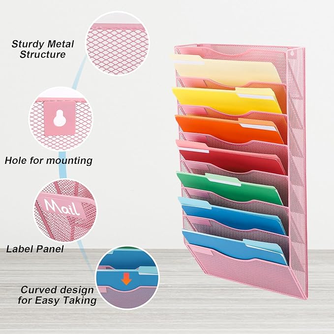 EASEPRES 8 Pocket Mesh Hanging Wall File Organizer, Wall Mounted Mail Paper - Image 3