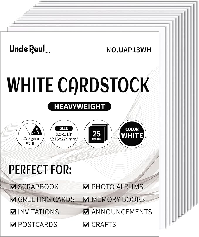 8.5'' x 11'' White Cardstock - 92lb Double-sided Cover Card Stock Heavyweight by UnclePaul