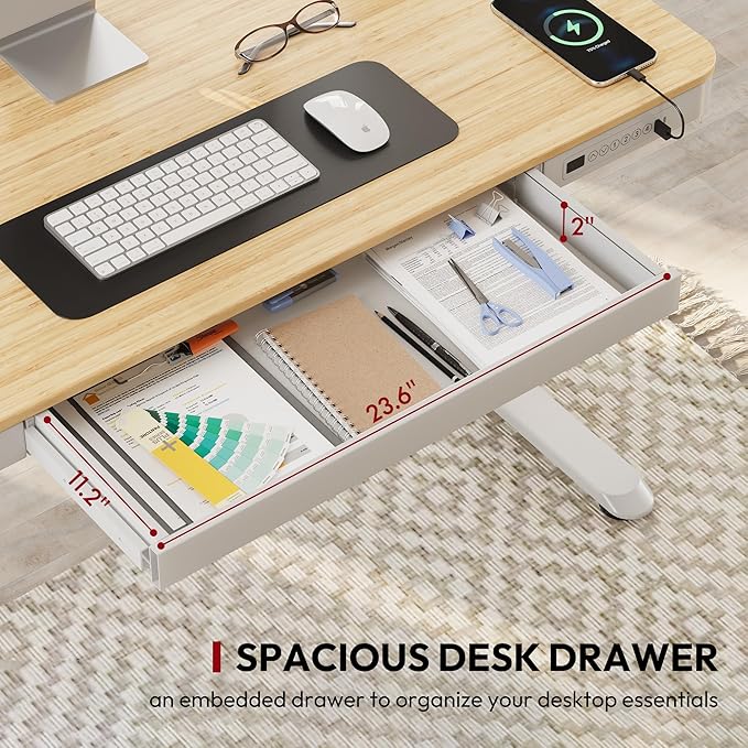 Standing Desk with Drawer, Electric Height Adjustable Home Office Desk with - Image 6
