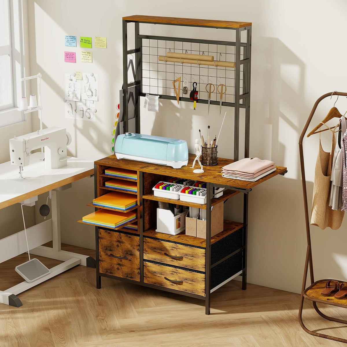 Craft Organizers and Storage Cabinet Brown Craft Table with Drawer