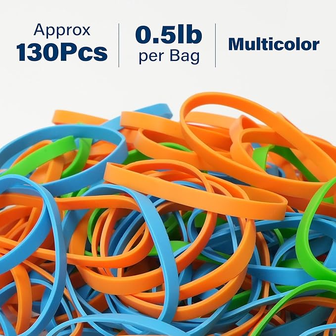 LotFancy Rubber Bands, Size 64, 0.5 lb Approx 130 Pcs Thick Heavy Duty Colored - Image 3