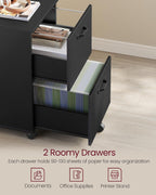 vasagle 2-drawer file cabinet, small rolling filing cabinet, side view