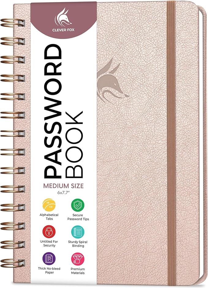 Clever Fox Password Book Spiral – Internet Address & Password Organizer by CleverFox