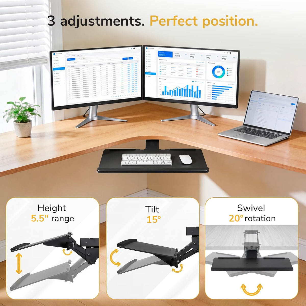Mount-It! Under Desk Keyboard Tray with Wrist Rest, Tilt and Swivel, Black