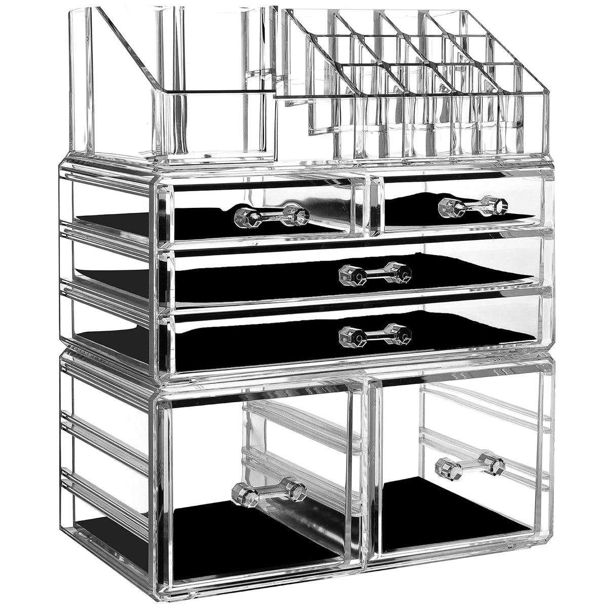 Cq acrylic 3 Pack Clear Make Up Organizers for Vanity,Stackable 6 Drawers Mak...