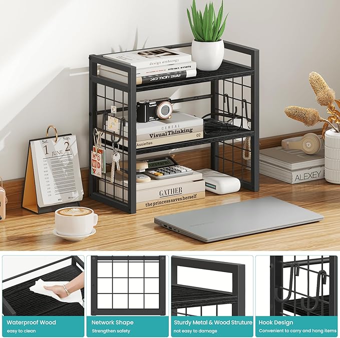 ELITEROO Desk Shelf Organizer, 2 Tier Desktop Bookshelf - Image 4