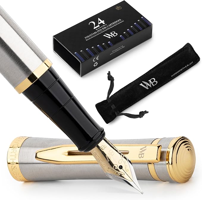 Wordsworth & Black Fountain Pen Set, 18K Gilded Extra Fine Nib, Includes 24 by WordsworthBlack