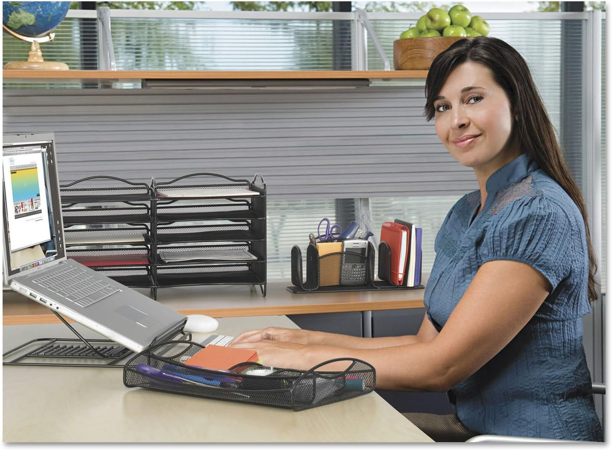 Safco 2161BL Onyx Mesh Adjustable Ventilated Tabletop Laptop Stand, Ergonomic...