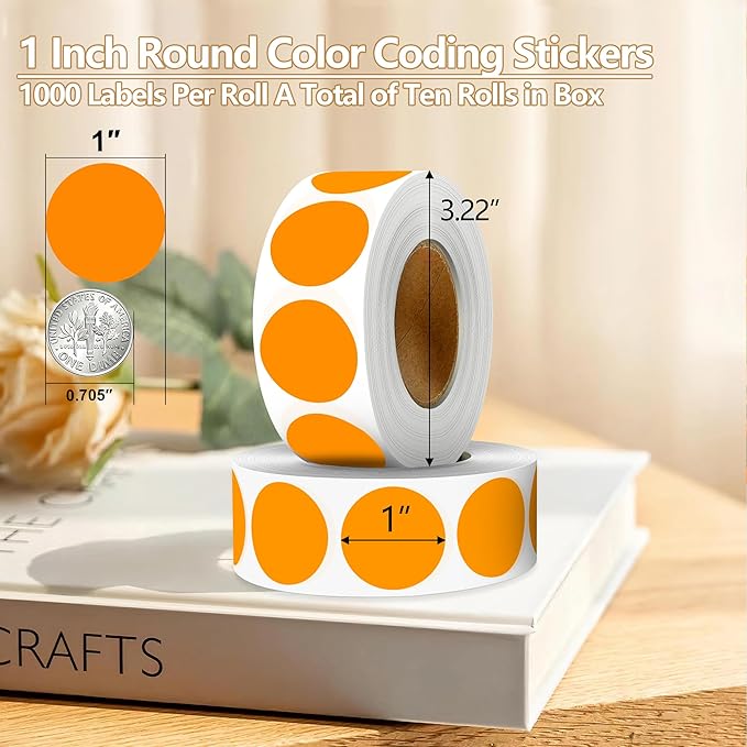 Orange 1 Inch Round Color Coding Dot Labels, 10 Rolls 10000 Dot Stickers in - Image 2