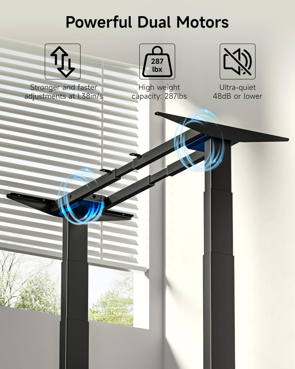 bizum dual motor 3-stage electric standing desk frame,3 showing dimensions