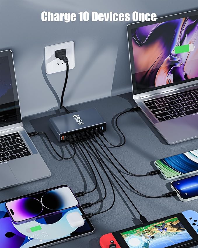 695W USB C Charger Block, 10-Port USB C Charging Station GaN IV Travel - Image 2
