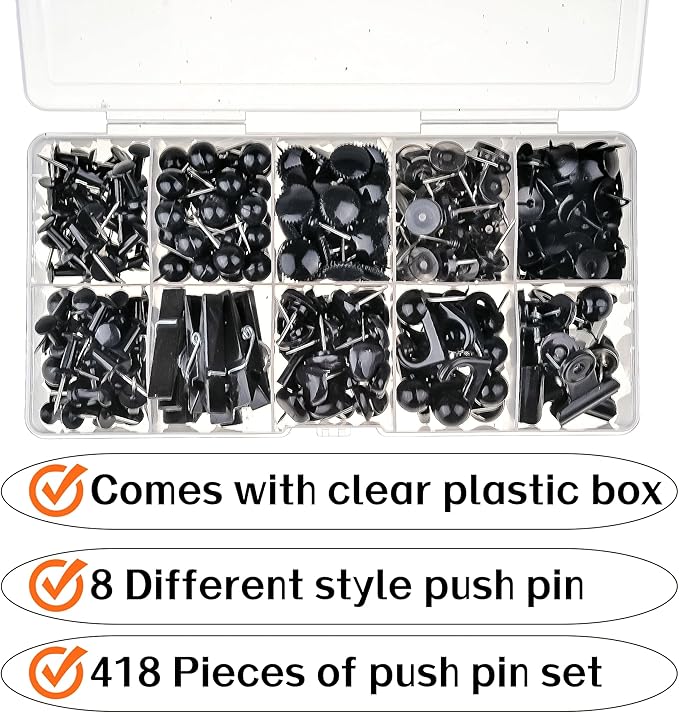 418 Pcs Push Pins Set, 8 Types Black Thumb Tacks - Image 2