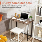VECELO Folding Desk 31.5 Inch Writing Desk Home Office Sturdy Steel Laptop Table for Home Office Work Classic Brown