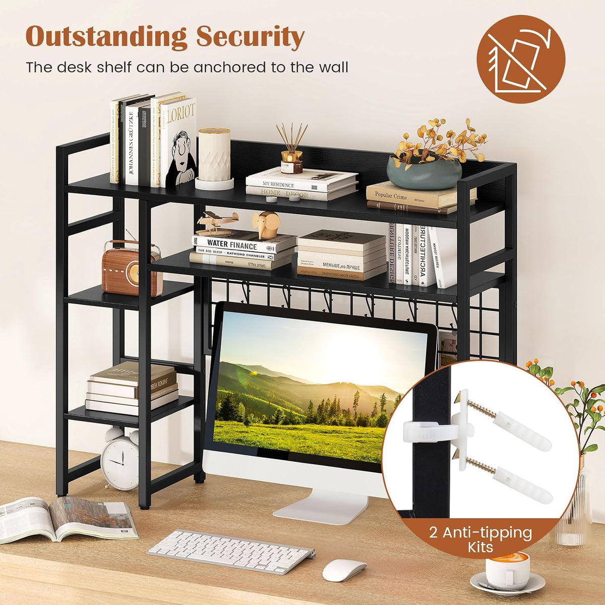 GIANTEX Desktop Bookshelf, 37" Desk Shelf for Up to 32" Computer Mo...
