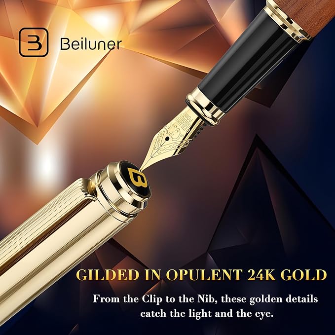 BEILUNER 316 Fountain Pen, Stunning Luxury Rosewood, 24K Gilded Nib, Gorgeous - Image 4