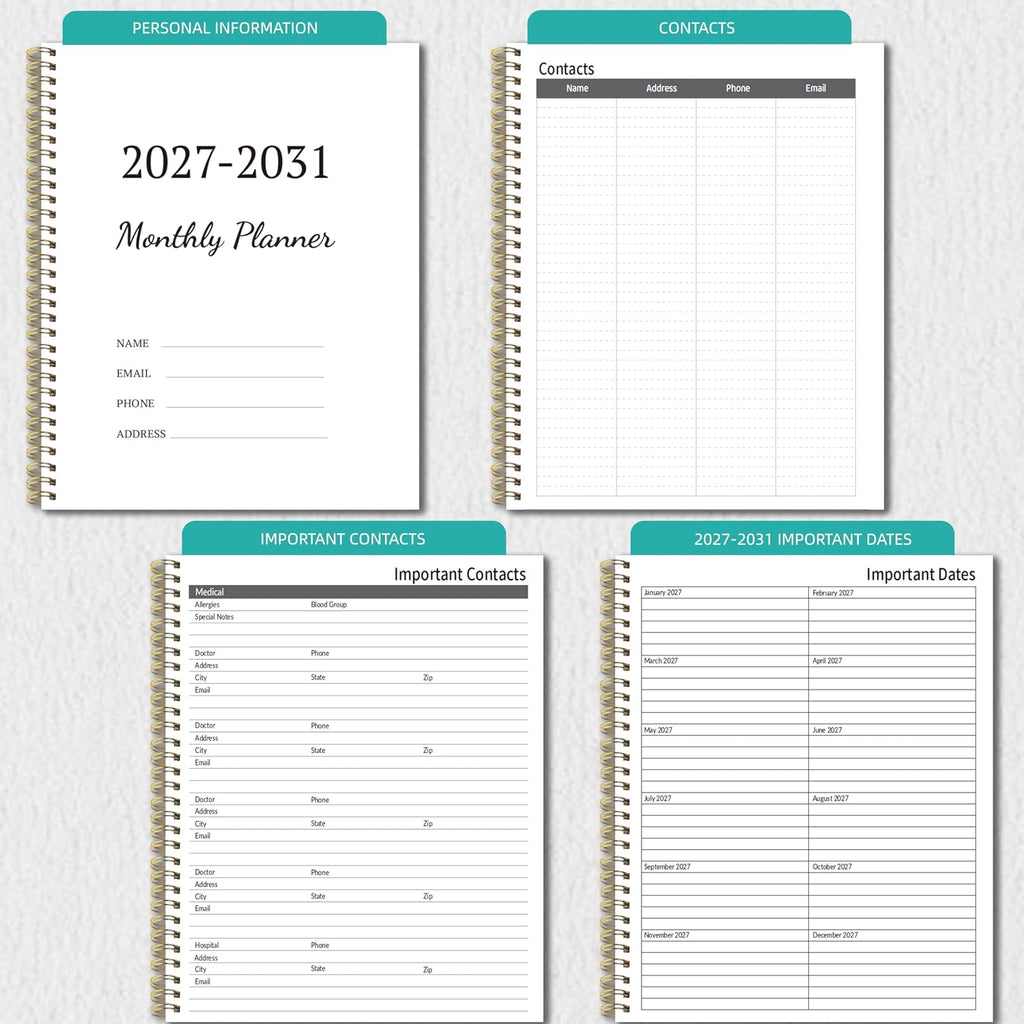 2027-2031 Monthly Planner, 5 Year Monthly Planner/Calendar 20276-2031, 60-Month Jan 2027 – Dec 2031, 9" x 11", Tabs, Double-Side Pocket, Holidays, Thick Paper, Polypropylene Cover - Black