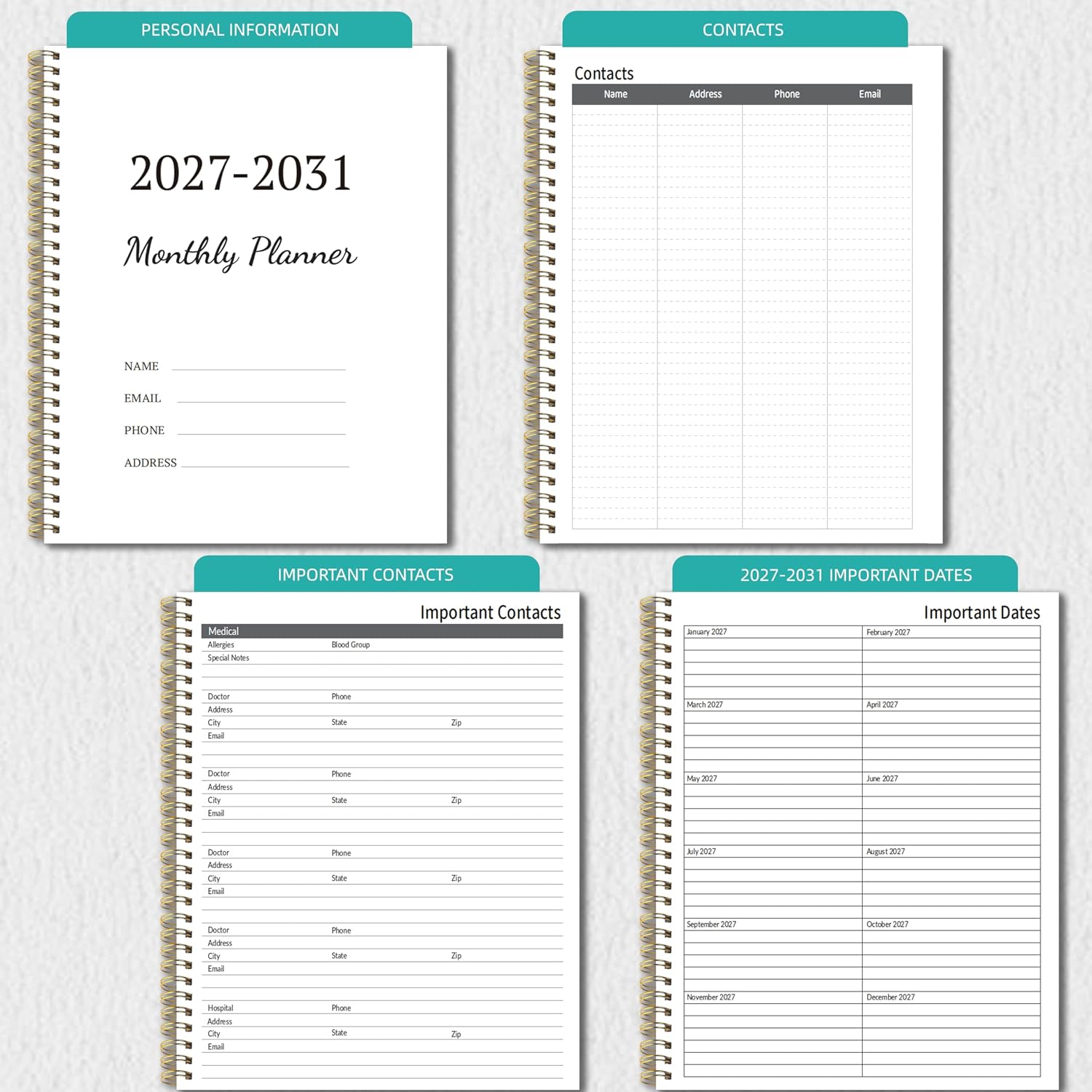 2027-2031 Monthly Planner, 5 Year Monthly Planner/Calendar 20276-2031, 60-Month Jan 2027 – Dec 2031, 9" x 11", Tabs, Double-Side Pocket, Holidays, Thick Paper, Polypropylene Cover - Black