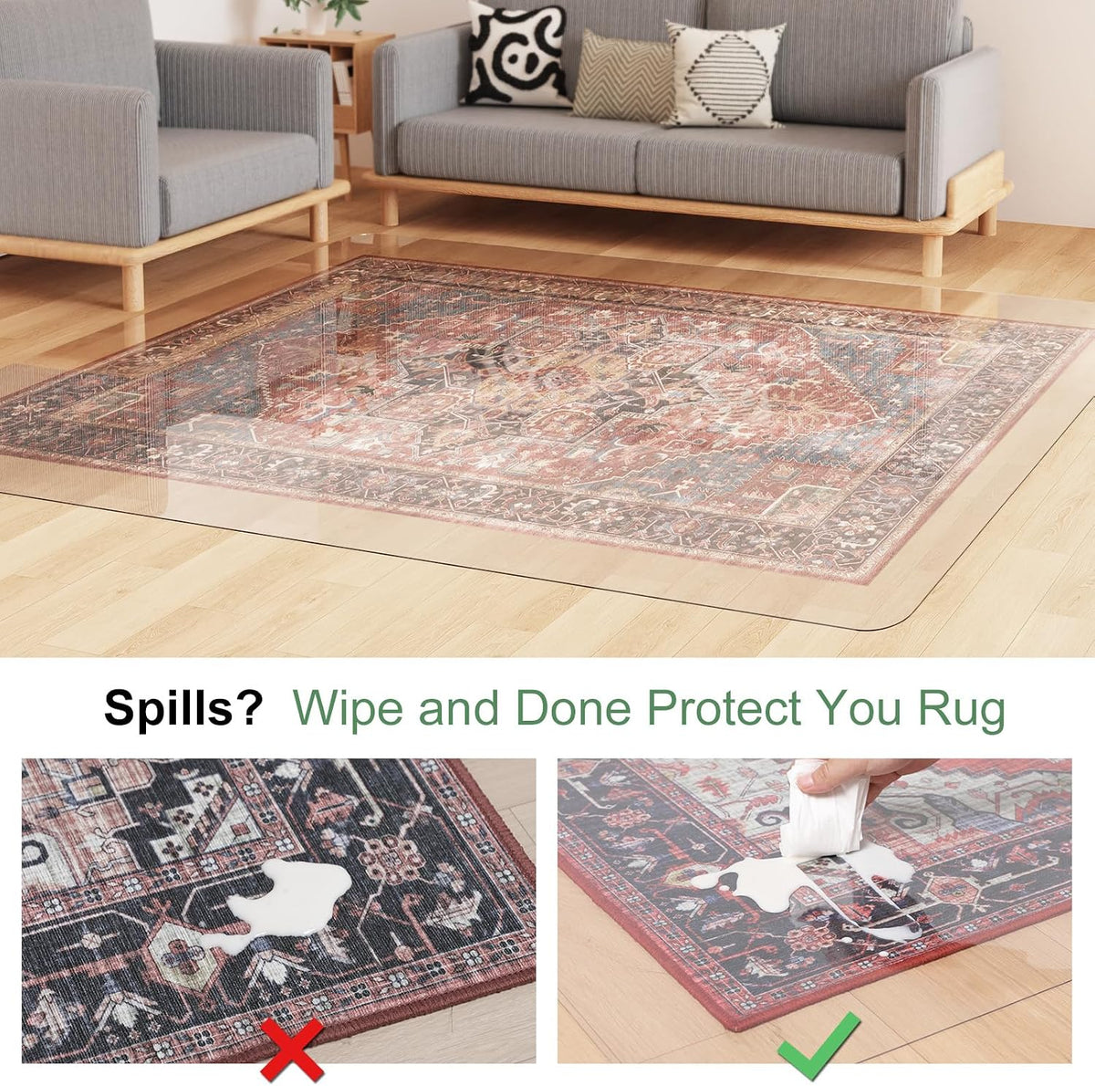 Crystal Clear Floor Mat 3×5ft, Upgraded Easy Flat Waterproof Vinyl Rug Cover,...