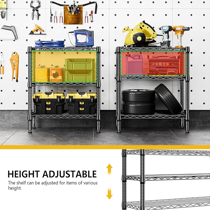 M MZG 750 lbs 3 Tier Shelf Metal Storage Shelves Wire Rack Closet Organizers - Image 8
