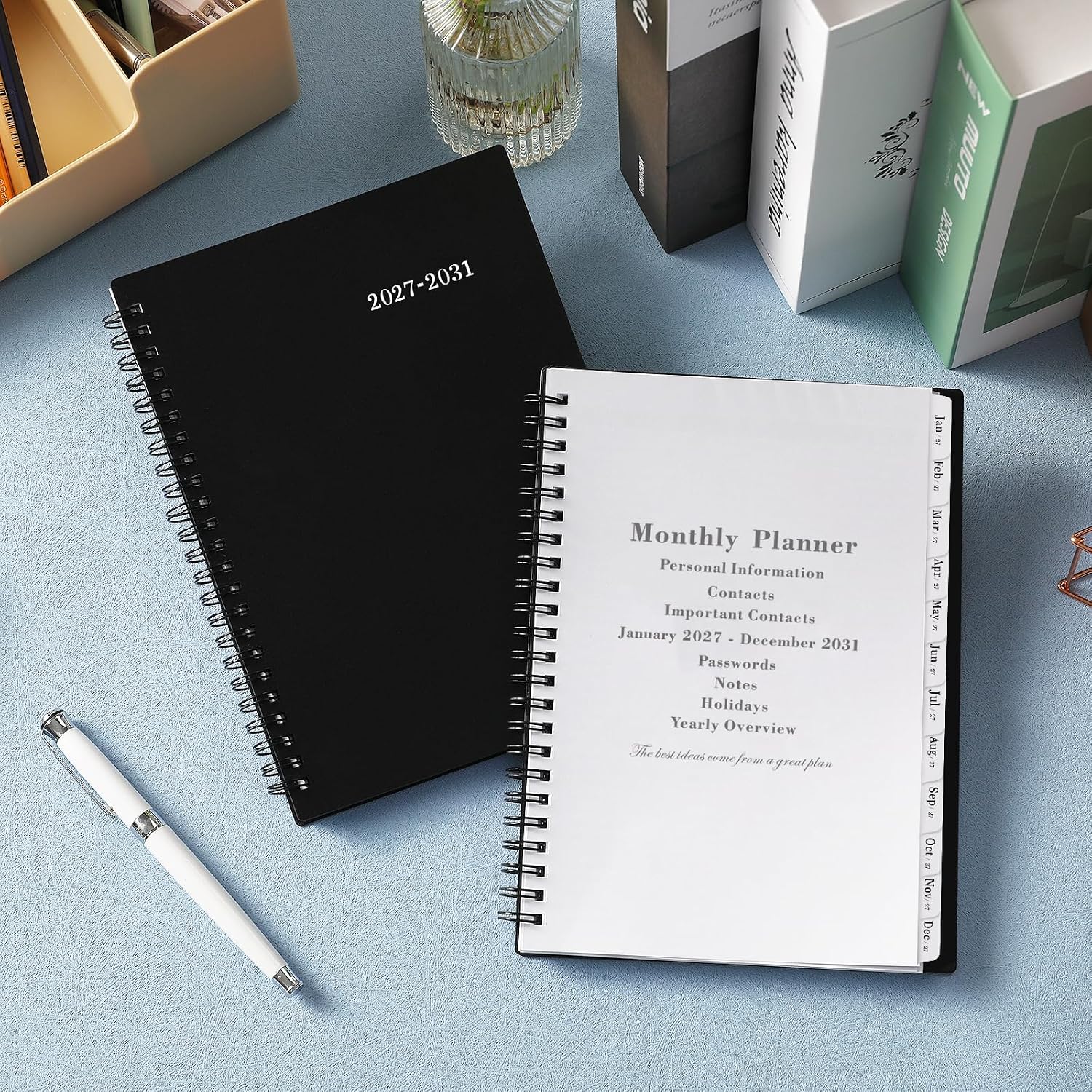 2027-2031 Monthly Planner/Calendar - Jan. 2027 - Dec. 2031, 6.2" x 8.3" | Monthly Planner, 5 Year, Multi Year Calendar 2027-2031 with Twin-Wire Binding, Tabs, Storage Pocket - Black