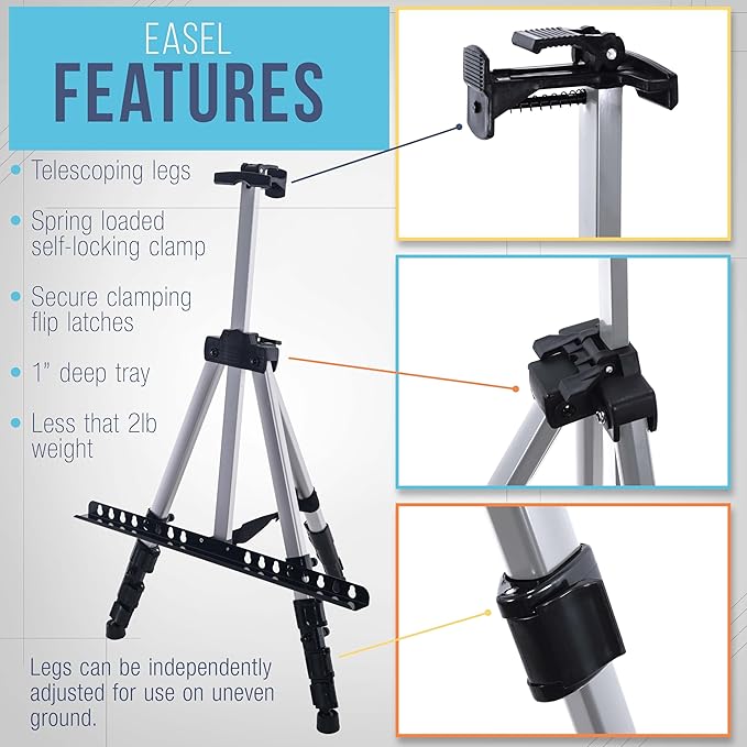 U.S. Art Supply 66" Silver Metal Tripod Easel Display - Image 3