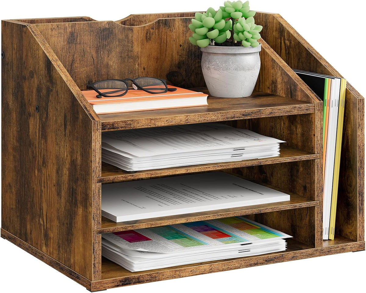 choezon wooden desk organizer with adjustable partitions, rustic, main product view