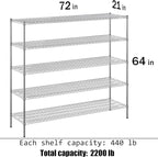 Regal Altair 21" Deep x 72" Wide x 64" Height Wire Shelving Kit | 5-Tier | NSF - Image 3