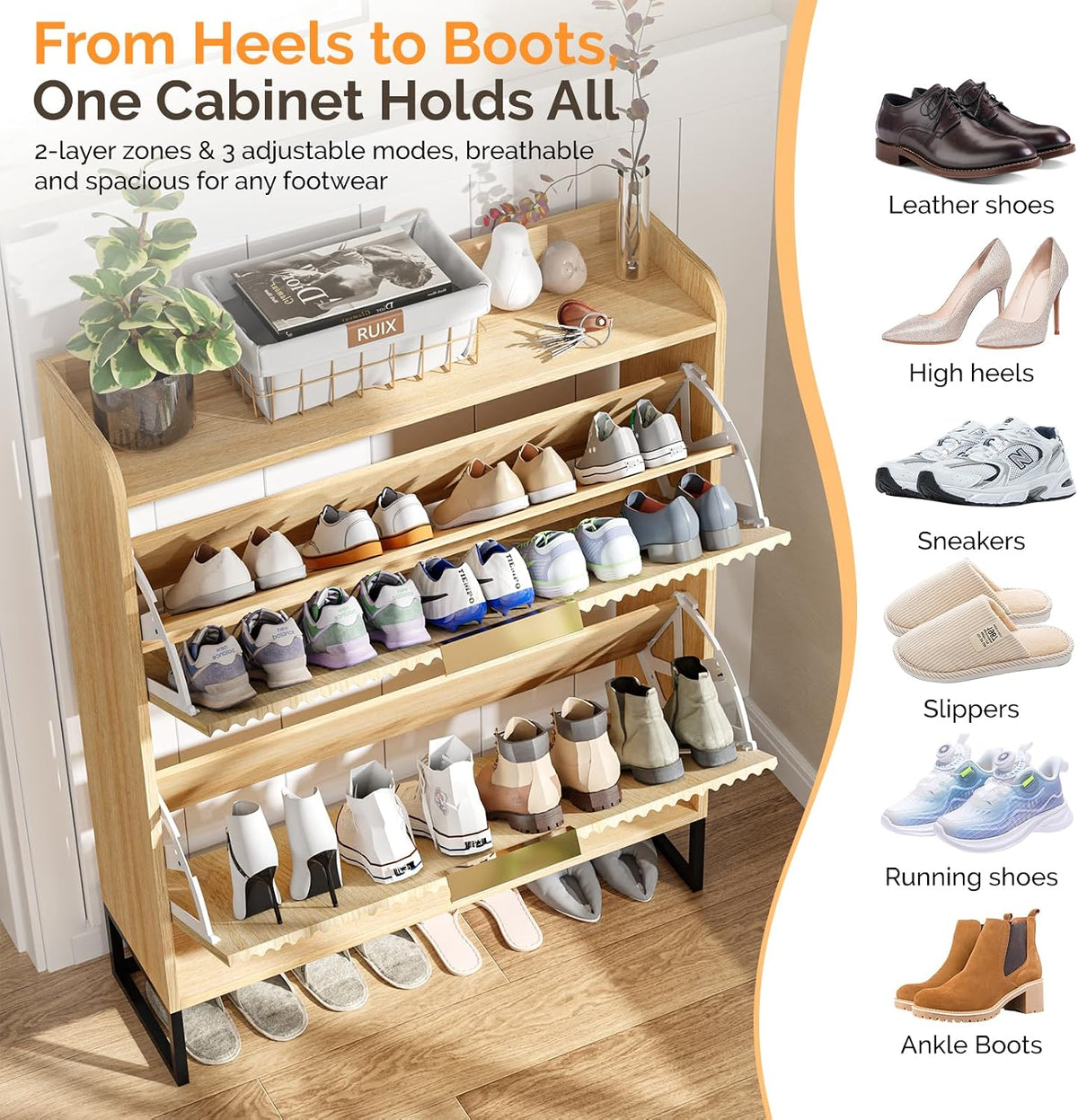 VINGLI Fluted Shoe Cabinet Storage for Entryway,Hidden Shoes Storage Cabinet ...