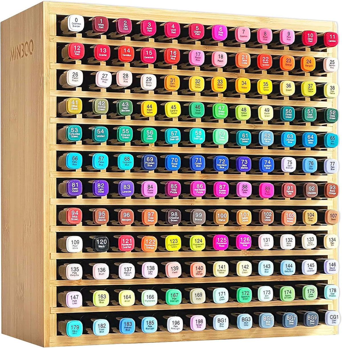 minboo marker organizer for 144 markers, bamboo art, main product view