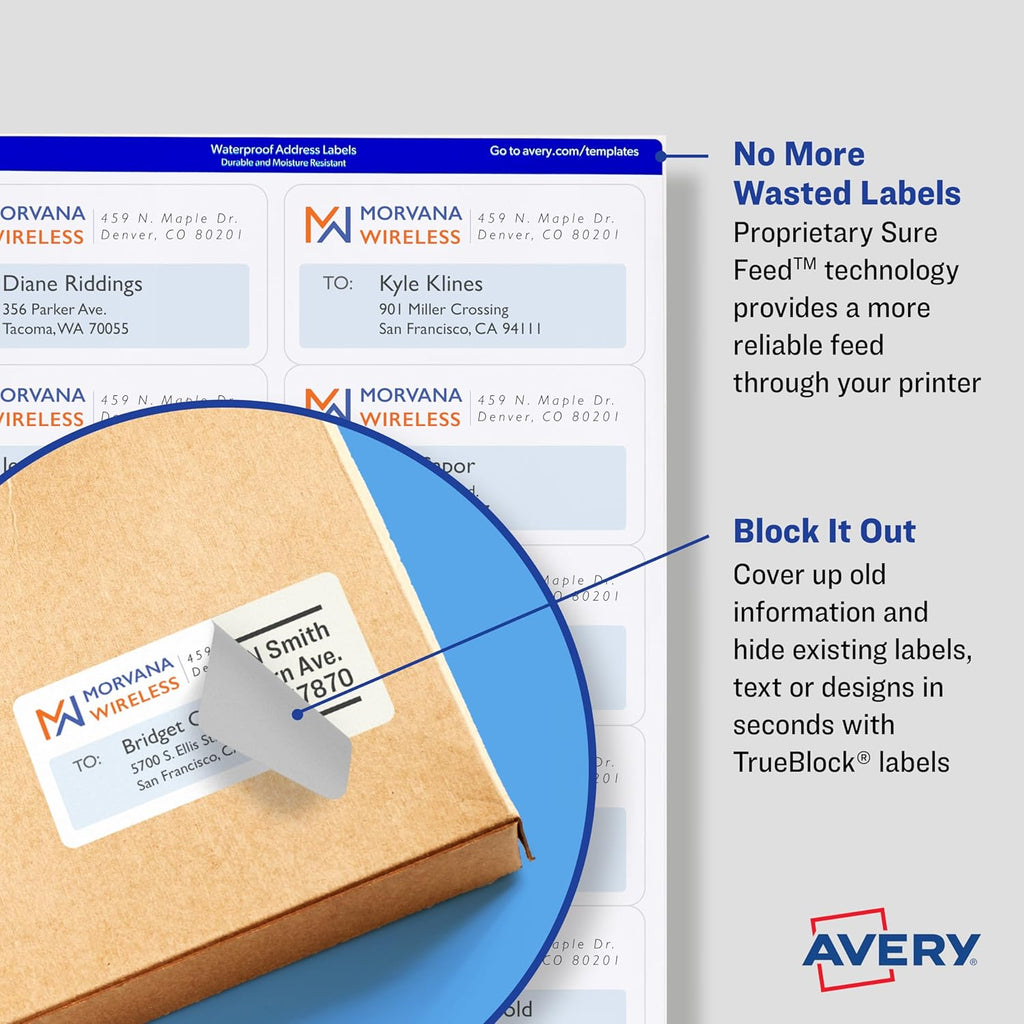 Avery Printable Shipping Labels with Sure Feed, 3.5" x 5", White, 100 Blank Mailing Labels (8168)